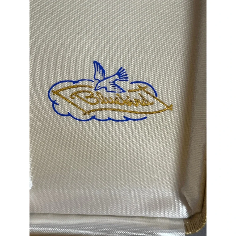 Vintage Bluebird Jewelry Box Gold Textured Clamshell Case Yellow Velvet Interior